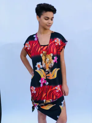 SWING DRESS RED TIGER/HAWAIIAN FLORAL