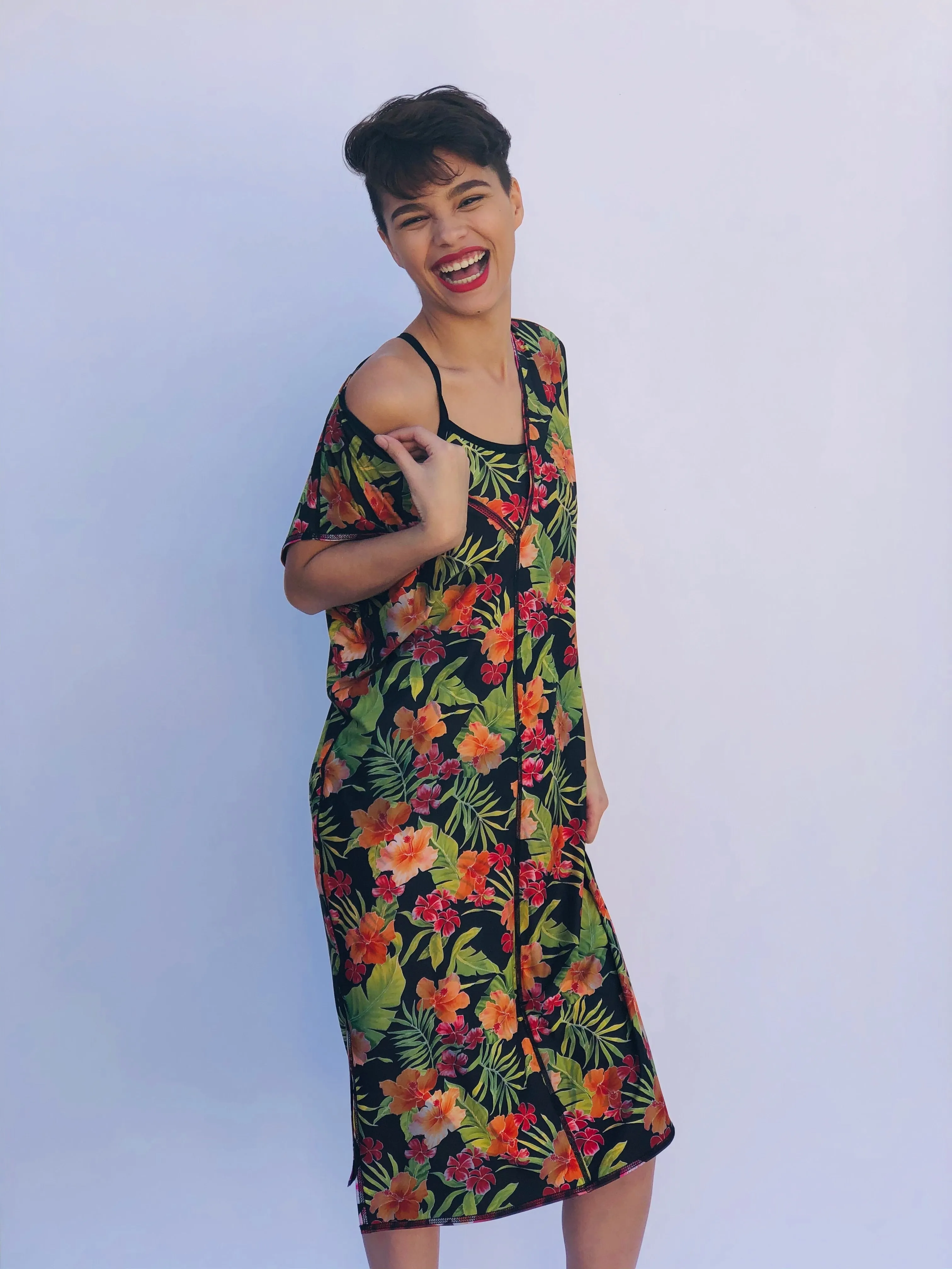 SWING DRESS RED TIGER/HAWAIIAN FLORAL
