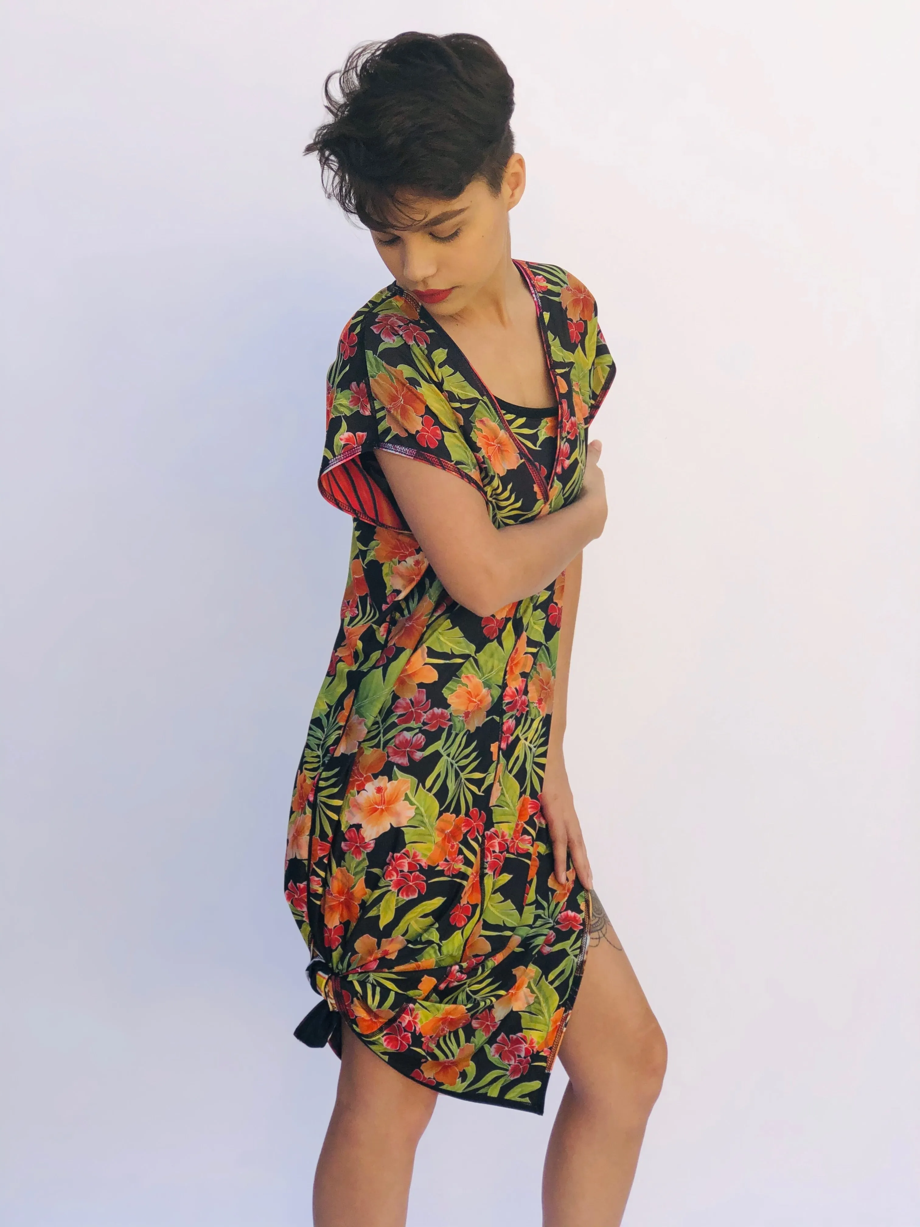 SWING DRESS RED TIGER/HAWAIIAN FLORAL