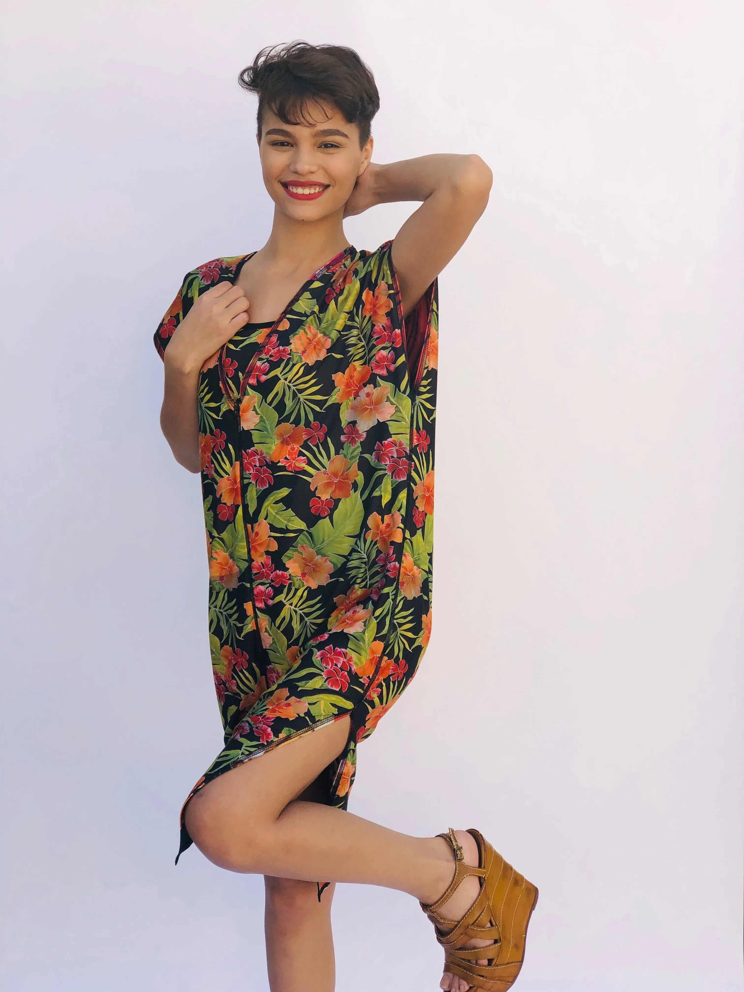 SWING DRESS RED TIGER/HAWAIIAN FLORAL
