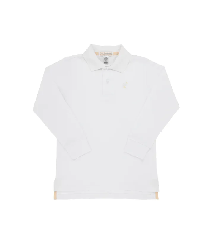 TBBC: Long Sleeve Prim & Proper Polo - Worth Avenue White