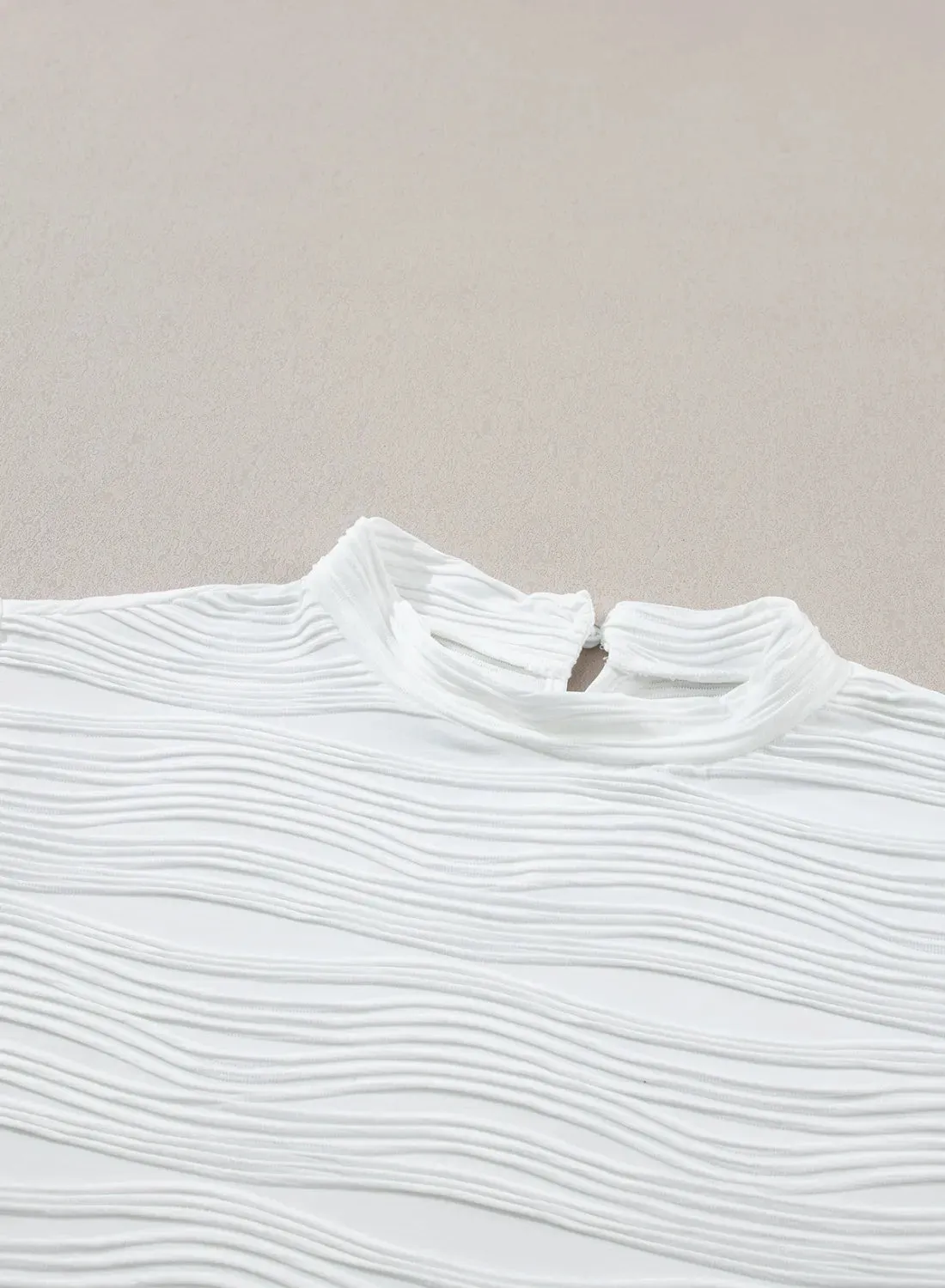 Textured Mock Neck Cap Sleeve Top