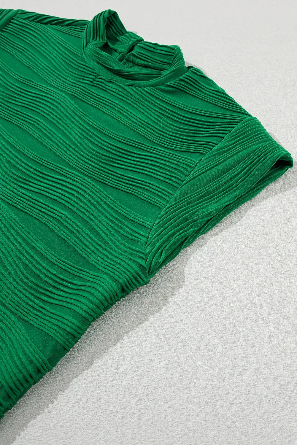 Textured Mock Neck Cap Sleeve Top