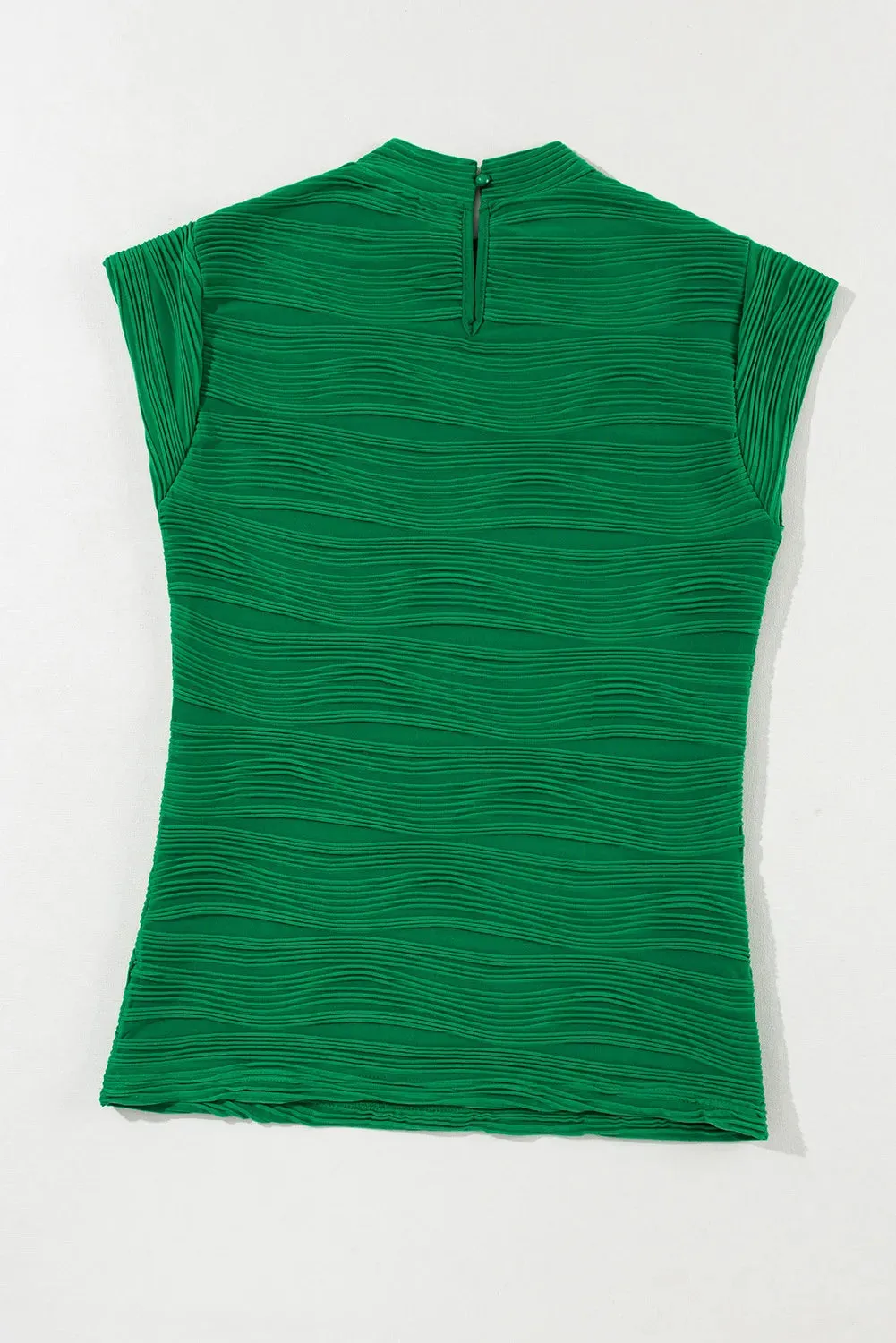 Textured Mock Neck Cap Sleeve Top