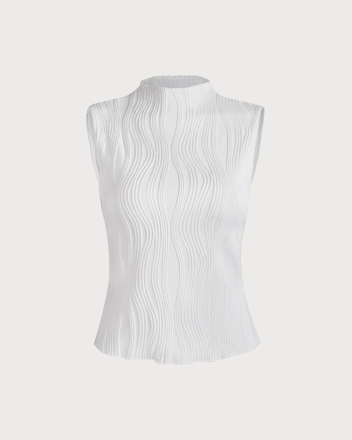 The Solid Mock Neck Water Ripple Textured Tank Top