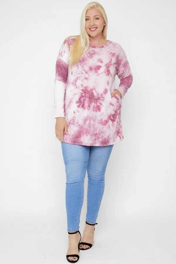 Tie Dye Tunic Featuring A Round Neck Top