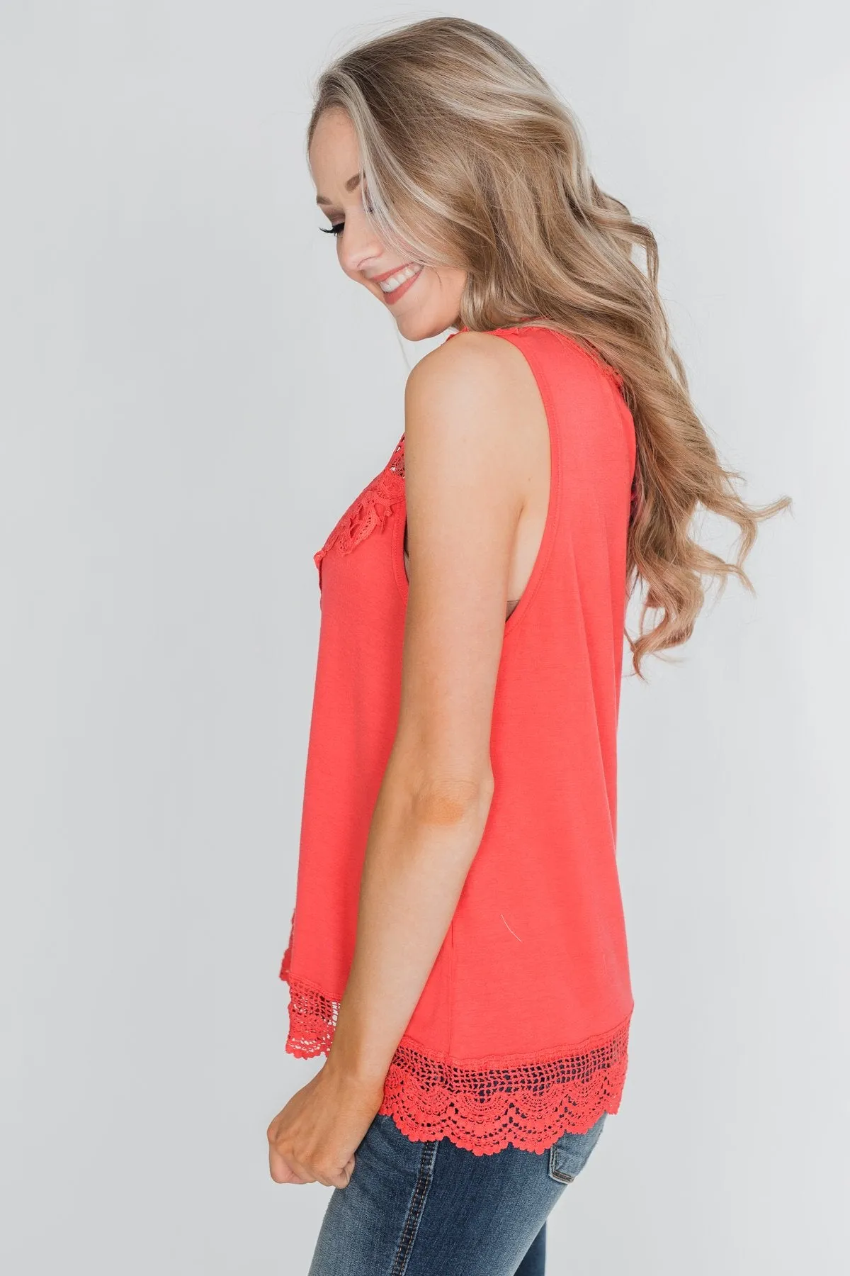 To Be Loved Lace Tank Top - Dark Coral