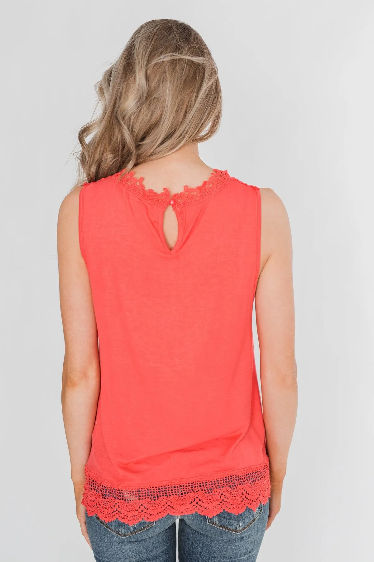 To Be Loved Lace Tank Top - Dark Coral