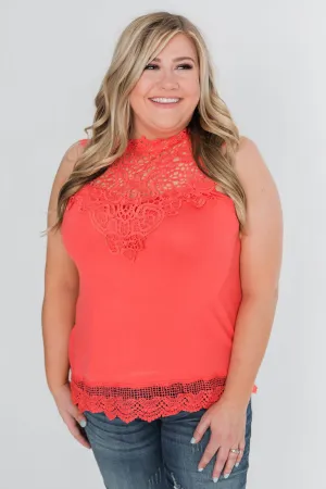 To Be Loved Lace Tank Top - Dark Coral
