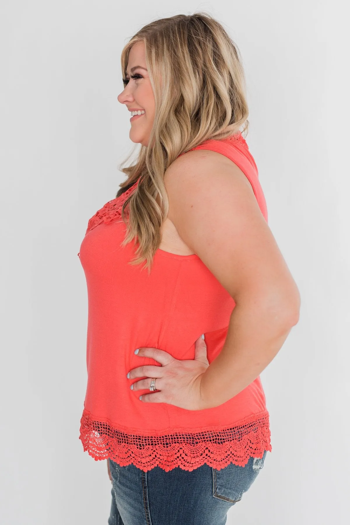 To Be Loved Lace Tank Top - Dark Coral