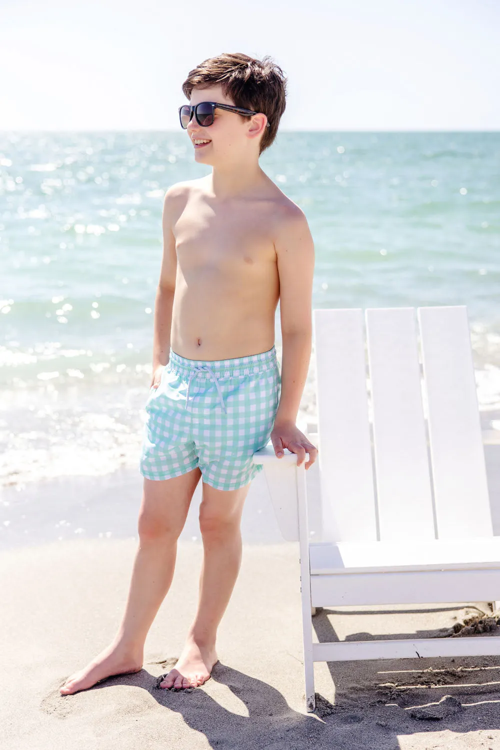 Tortola Trunks - Sea Island Seafoam and Grace Bay Green Gingham with Beale Street Blue