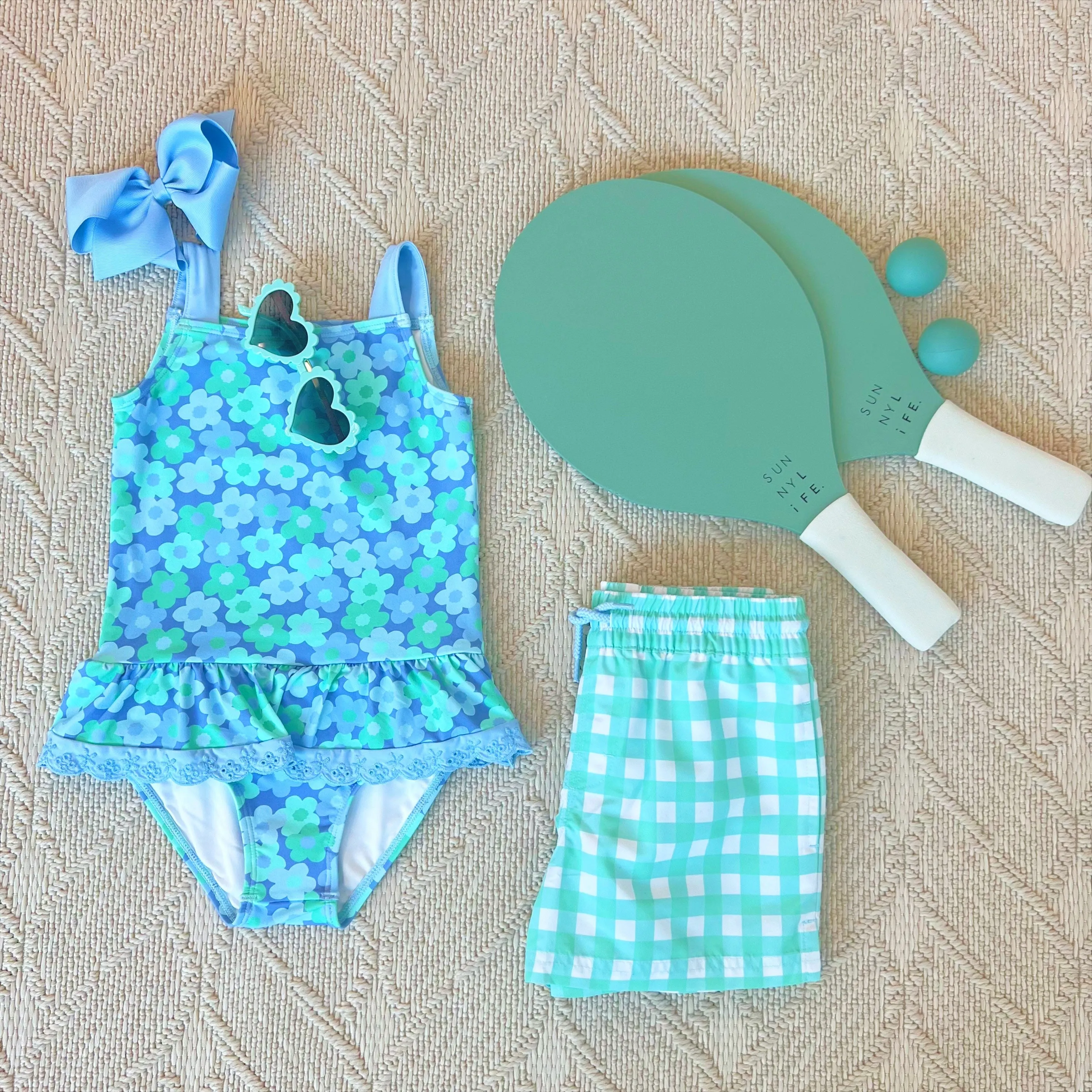 Tortola Trunks - Sea Island Seafoam and Grace Bay Green Gingham with Beale Street Blue