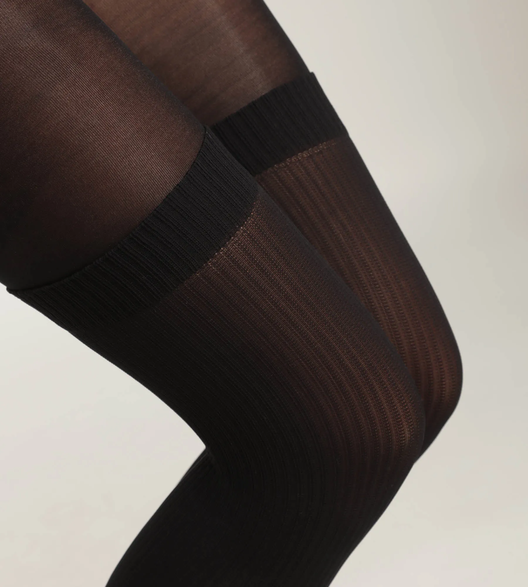 Trompe l'oeil sheer pantyhose Black Dim Style