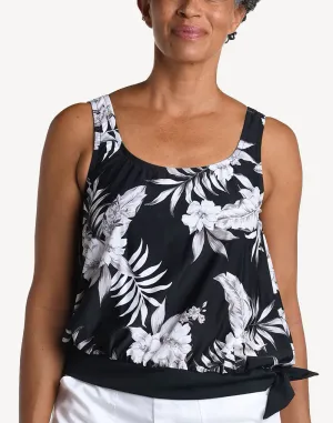 Tropic Paradise Banded Scoop Blouson Tankini Top