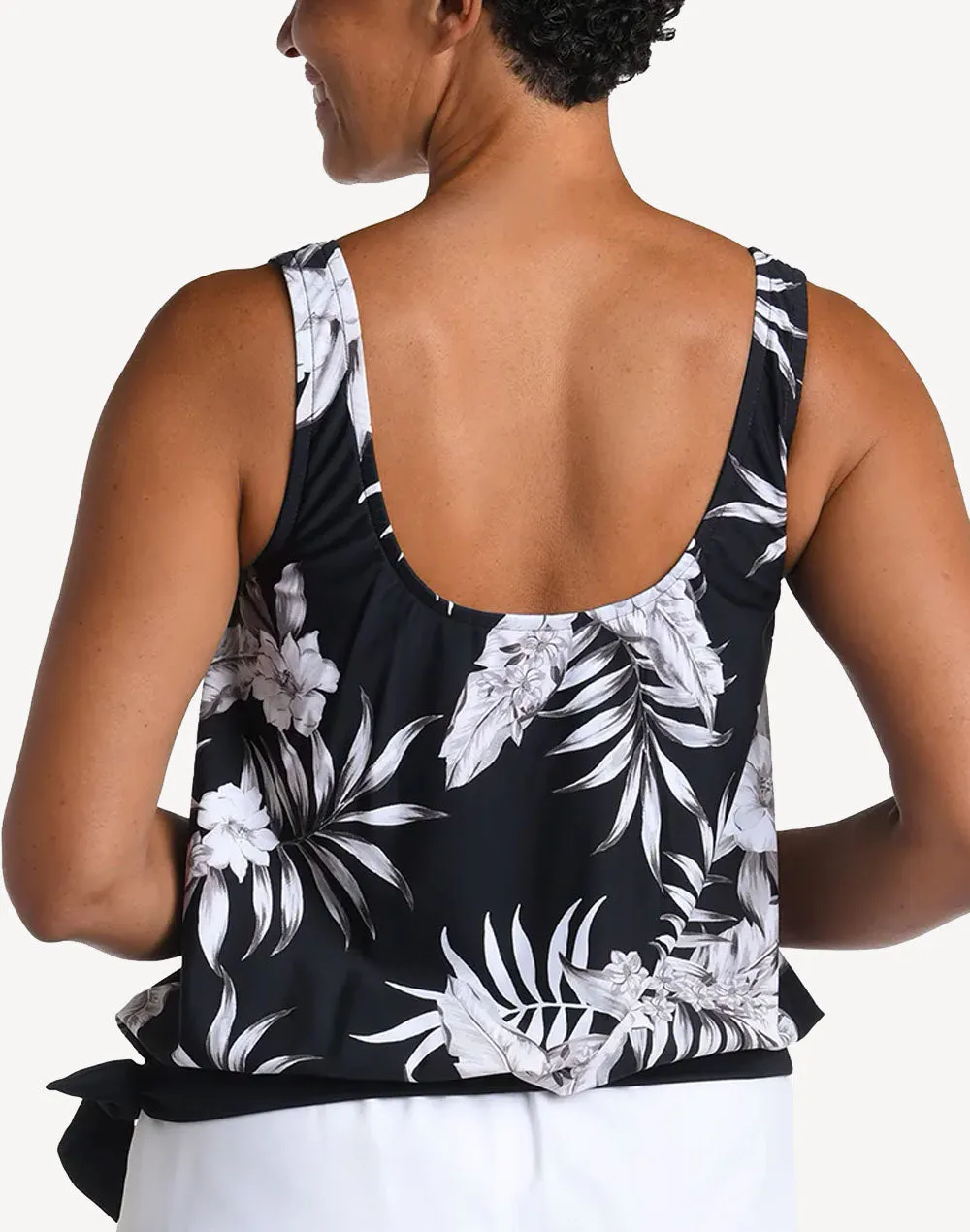 Tropic Paradise Banded Scoop Blouson Tankini Top