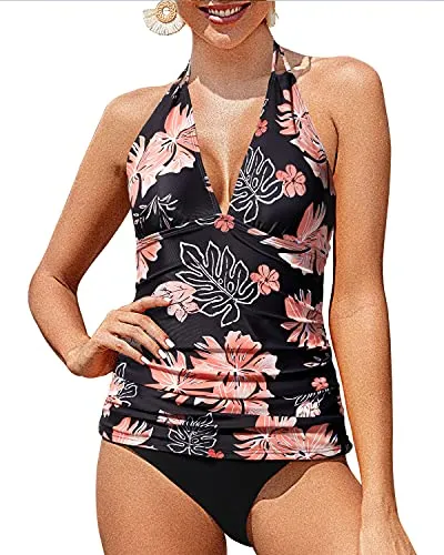 Two Piece Plus Size Halter V Neck Tankini