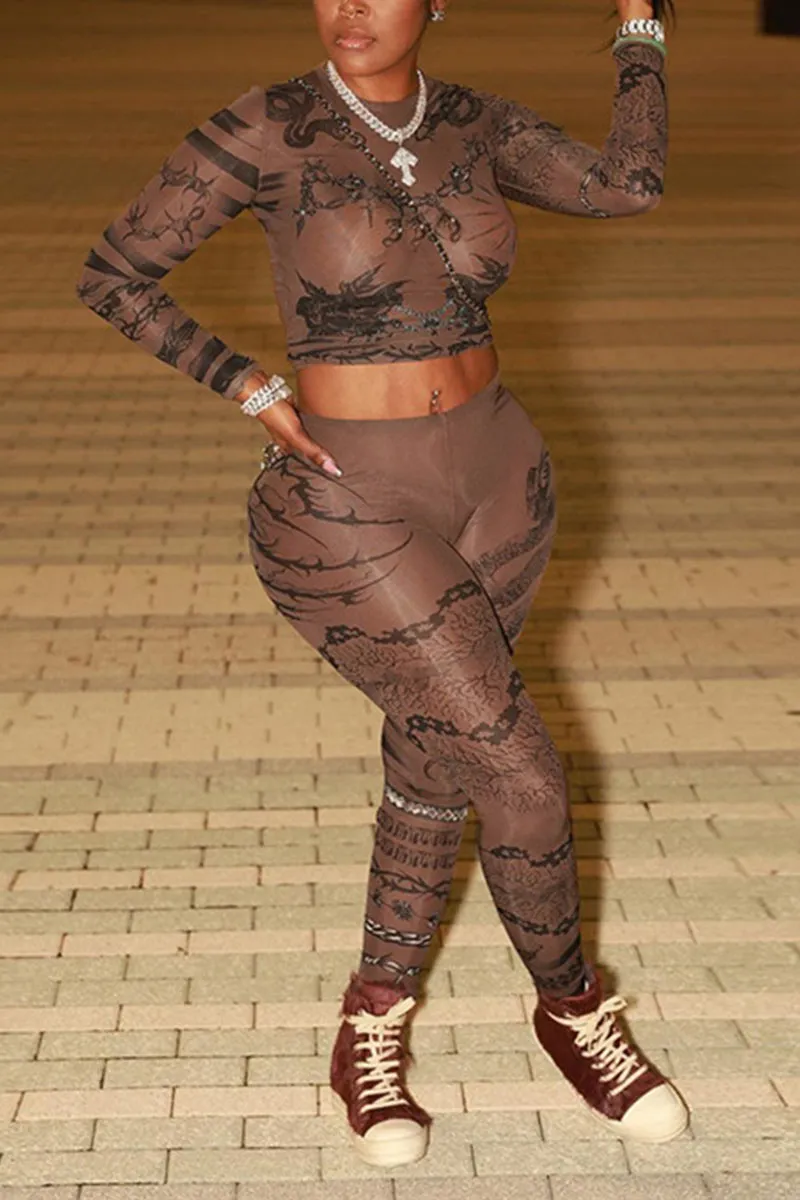 UH0182 Graphic Mesh Leggings Set