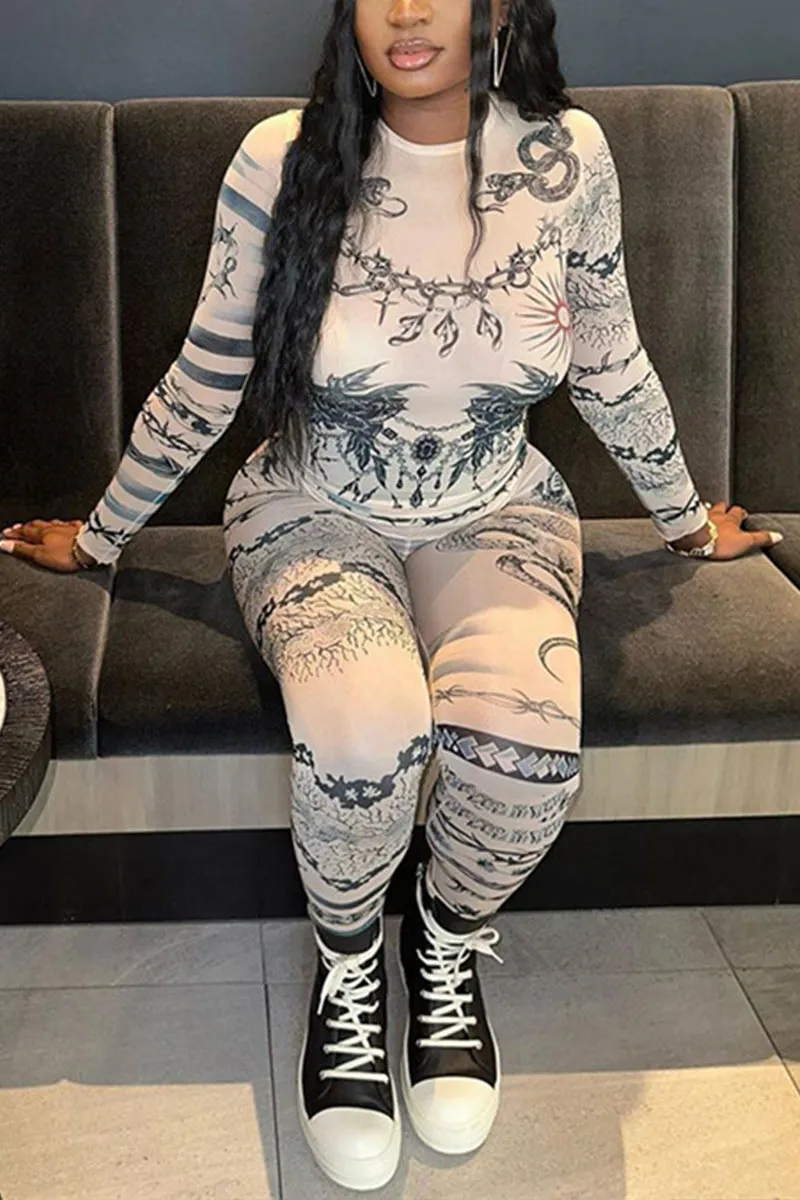 UH0182 Graphic Mesh Leggings Set