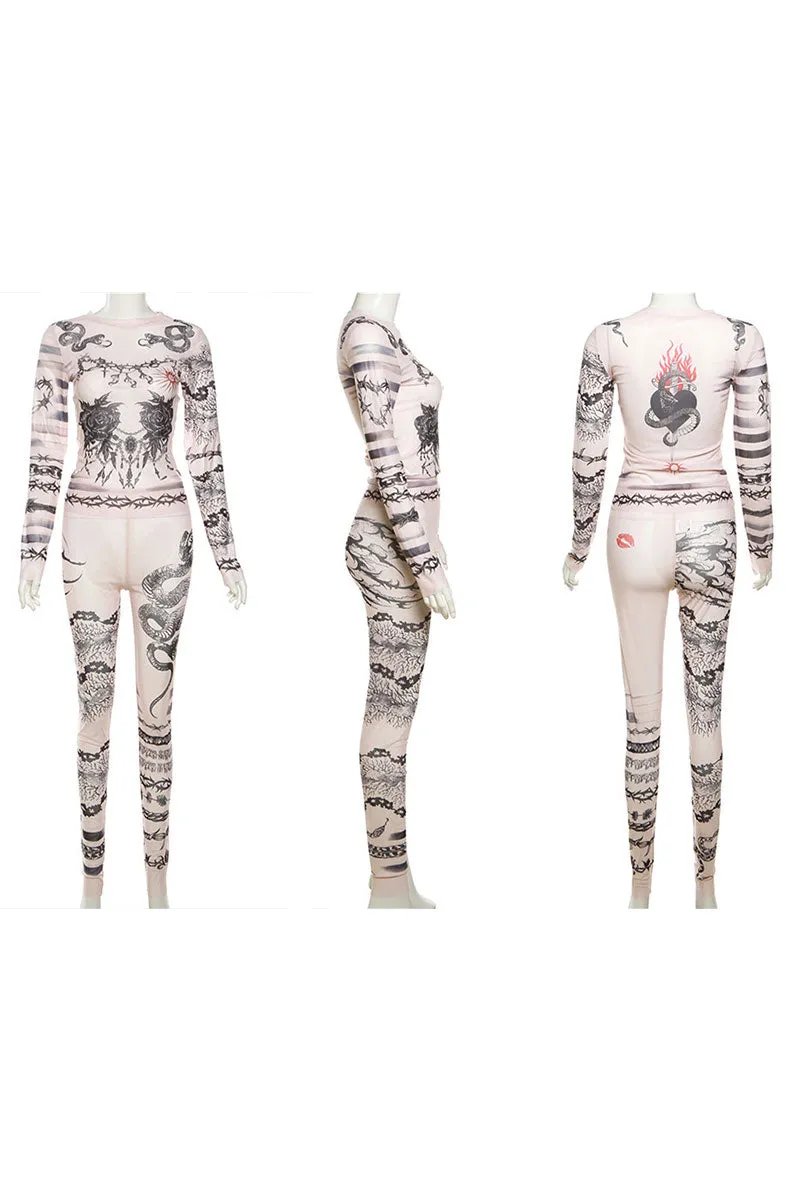 UH0182 Graphic Mesh Leggings Set