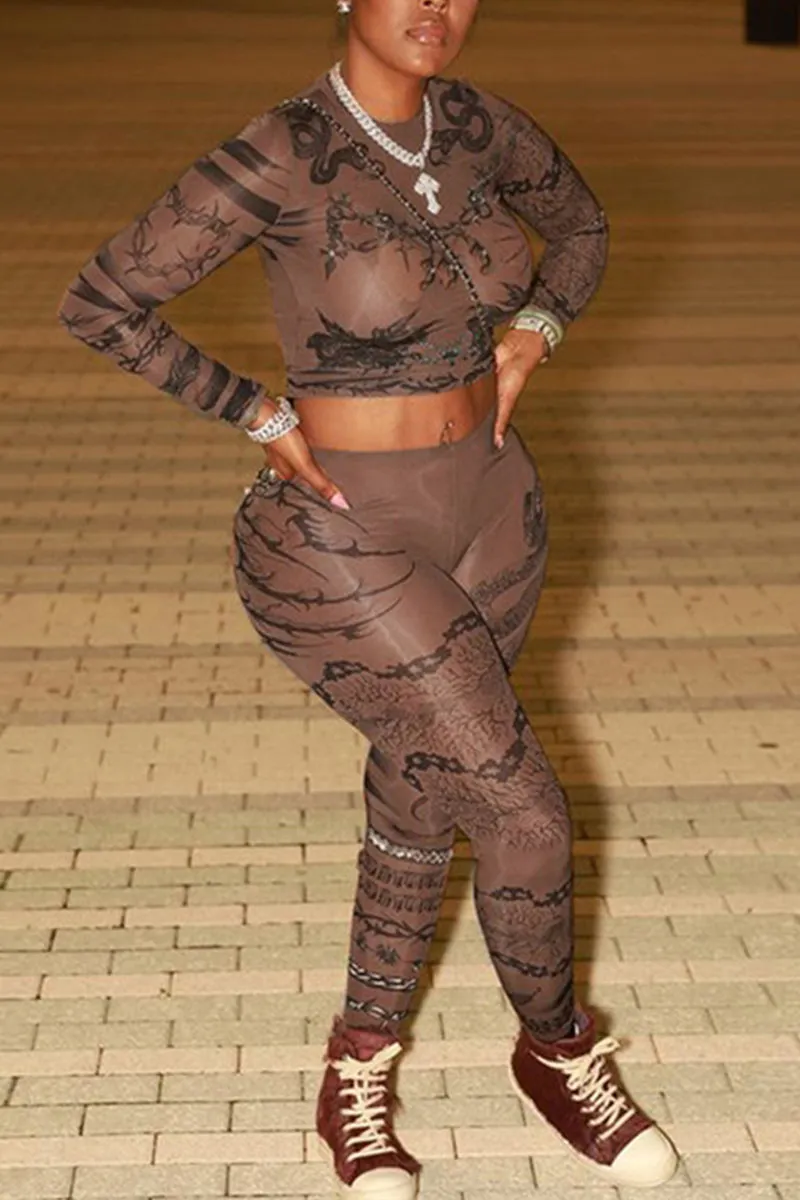 UH0182 Graphic Mesh Leggings Set