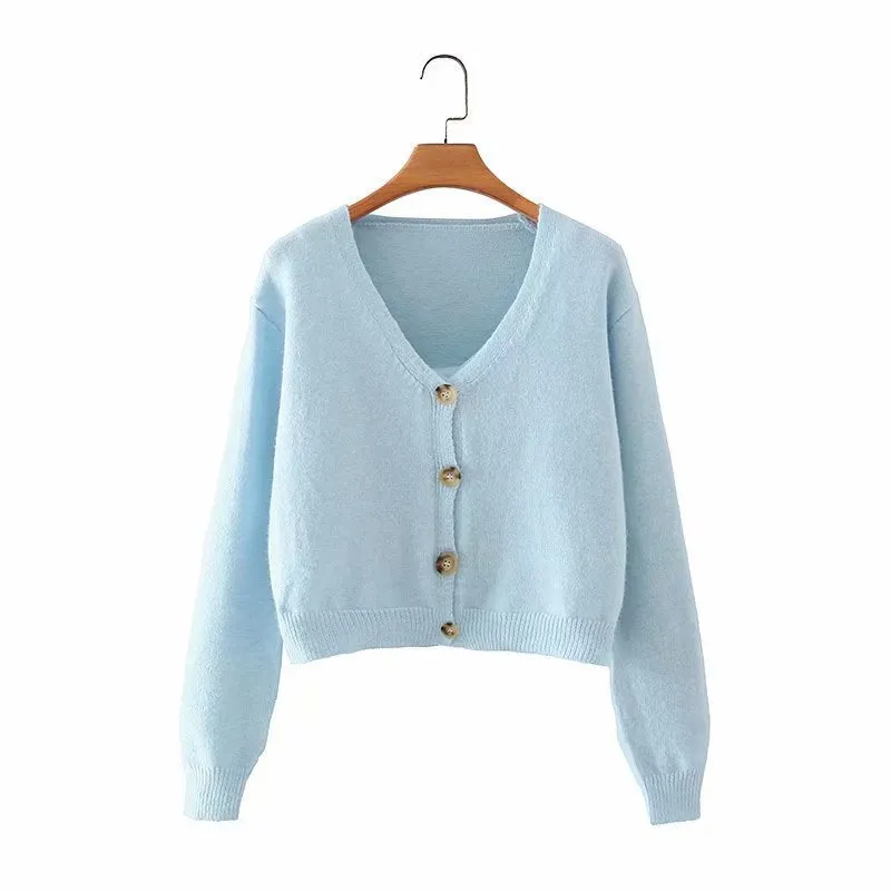 V-neck Knit Suspenders Tank Tops and Single-breasted Cardigans Two-piece Set