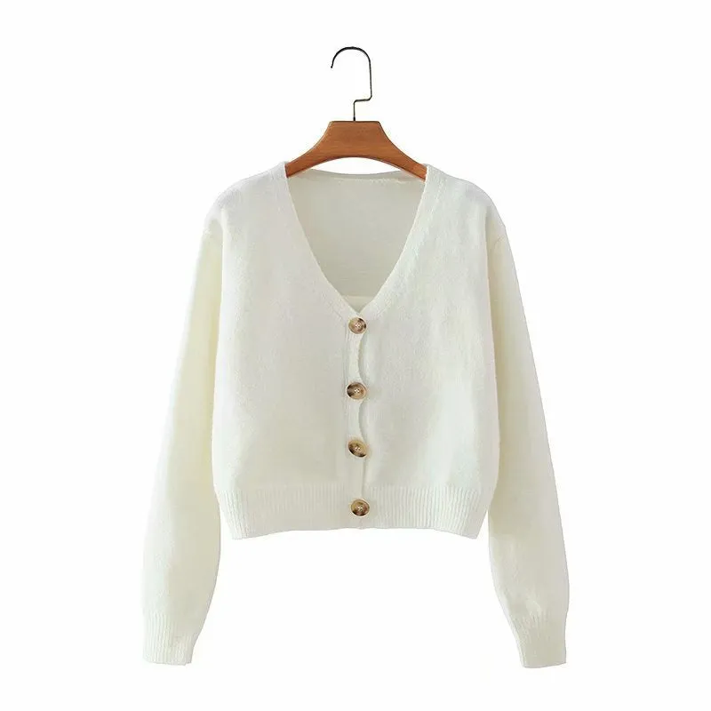 V-neck Knit Suspenders Tank Tops and Single-breasted Cardigans Two-piece Set