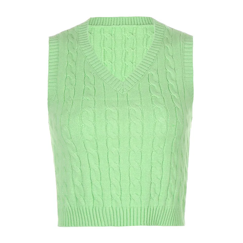 V-neck Knitting Lattice Crop Vest Sweater