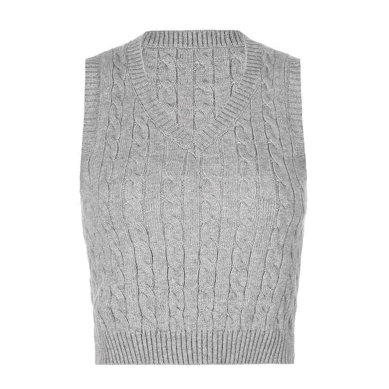 V-neck Knitting Lattice Crop Vest Sweater