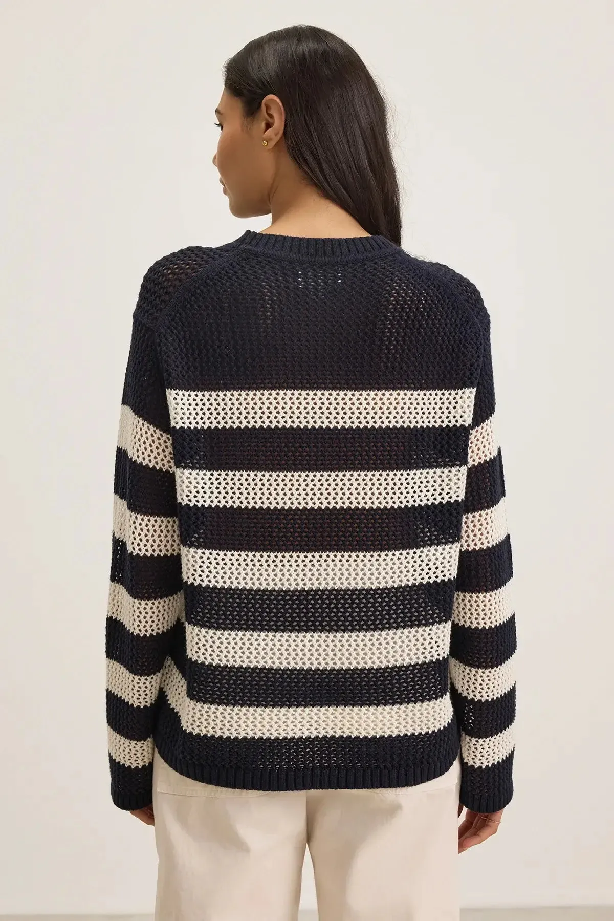 Velvet - Kanan Striped Long Sleeve Top in Navy/Milk