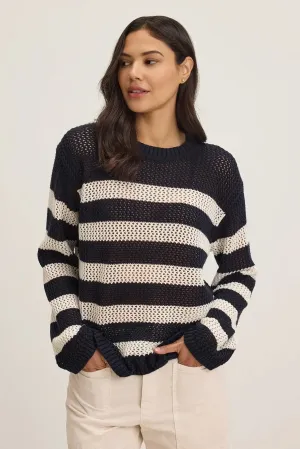 Velvet - Kanan Striped Long Sleeve Top in Navy/Milk