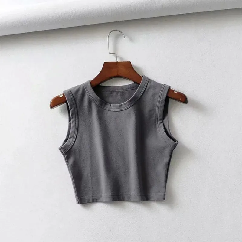 Vintage Sleeveless Crop Top - Women's White Biker Tank, Sexy Punk Streetwear
