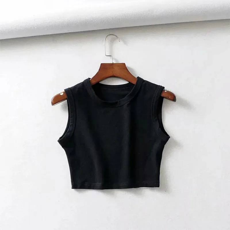 Vintage Sleeveless Crop Top - Women's White Biker Tank, Sexy Punk Streetwear