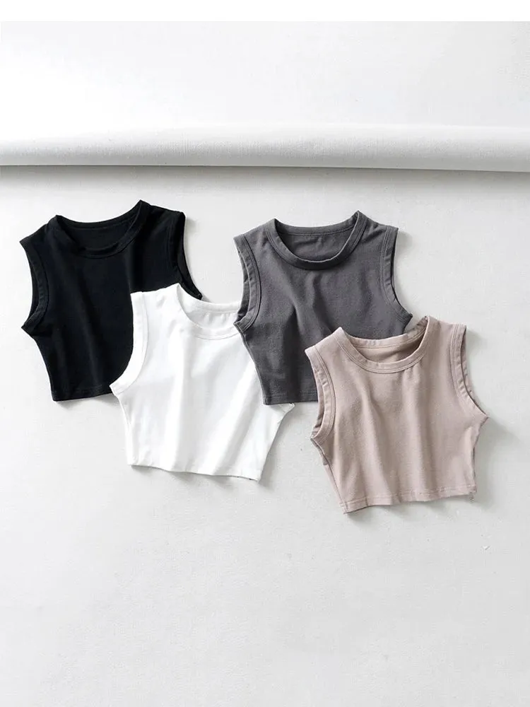 Vintage Sleeveless Crop Top - Women's White Biker Tank, Sexy Punk Streetwear
