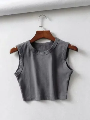 Vintage Sleeveless Crop Top - Women's White Biker Tank, Sexy Punk Streetwear