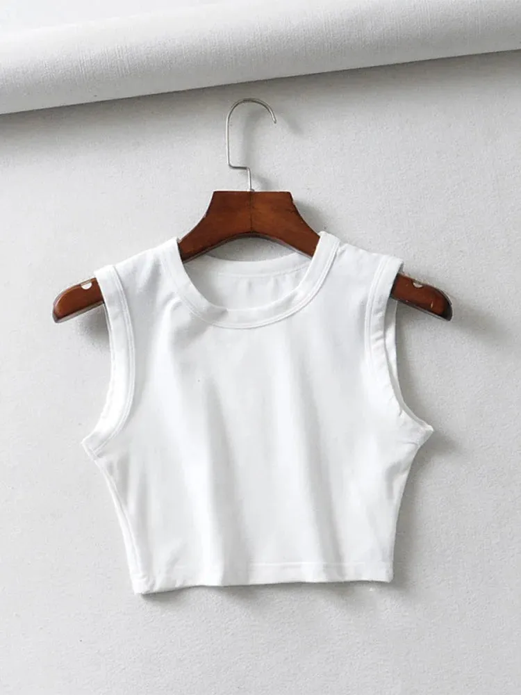Vintage Sleeveless Crop Top - Women's White Biker Tank, Sexy Punk Streetwear