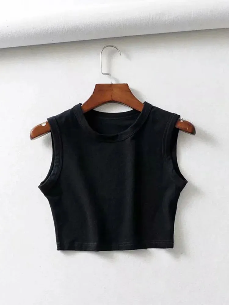 Vintage Sleeveless Crop Top - Women's White Biker Tank, Sexy Punk Streetwear