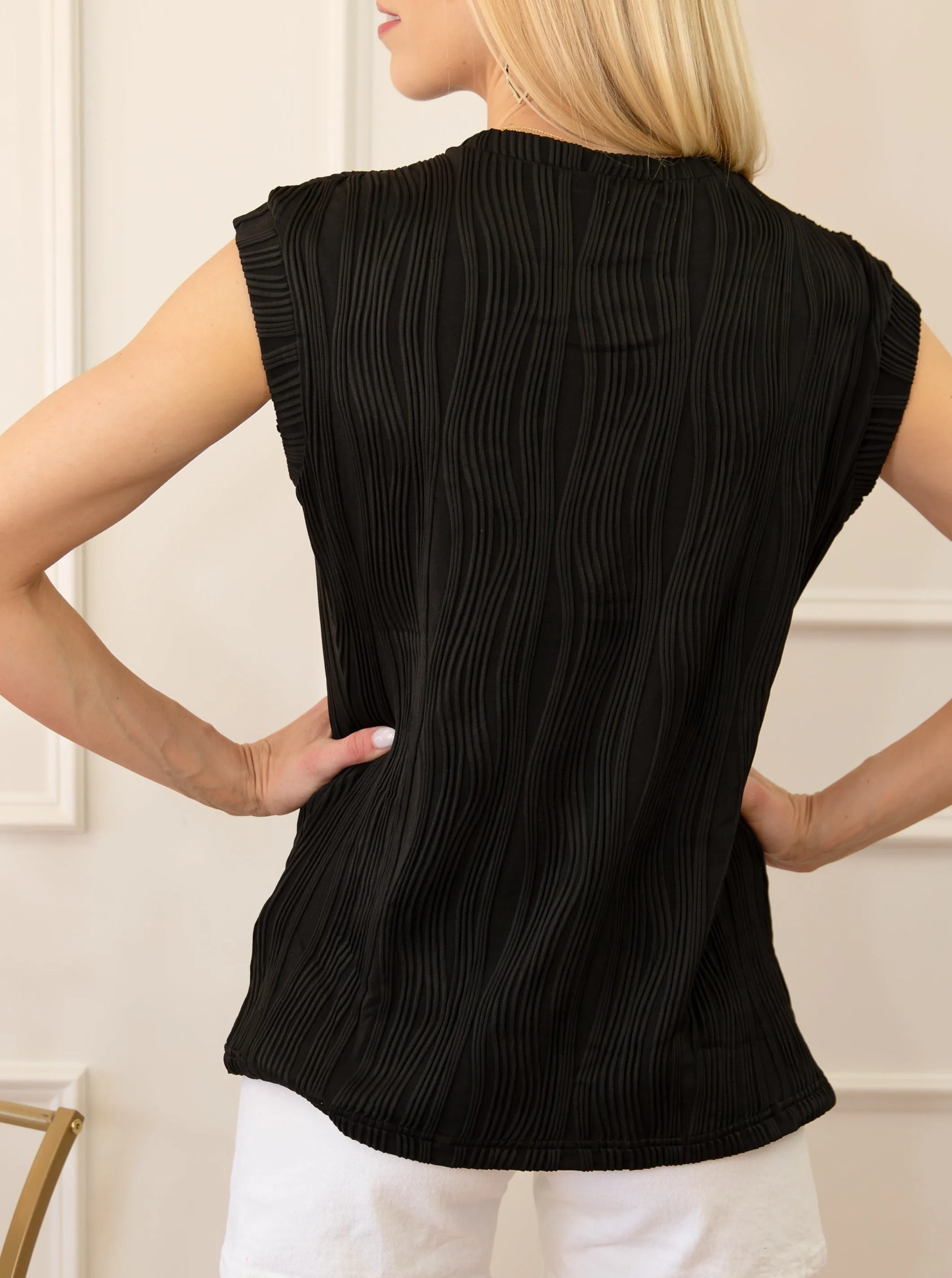 Wavy Texture Cap Sleeve Top