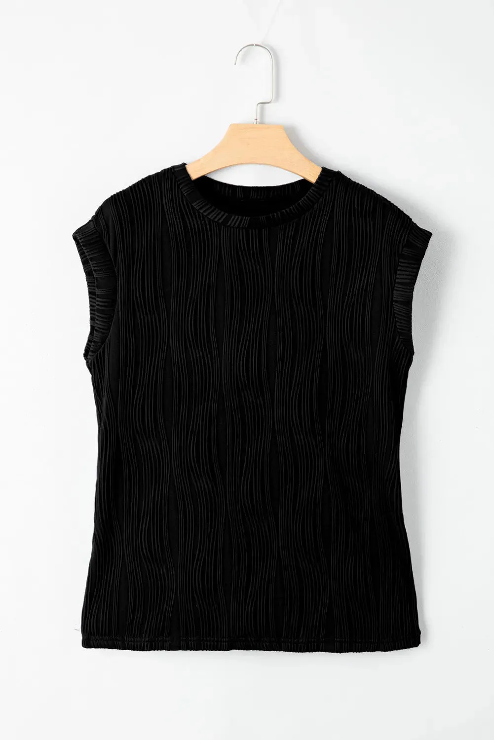 Wavy Texture Cap Sleeve Top