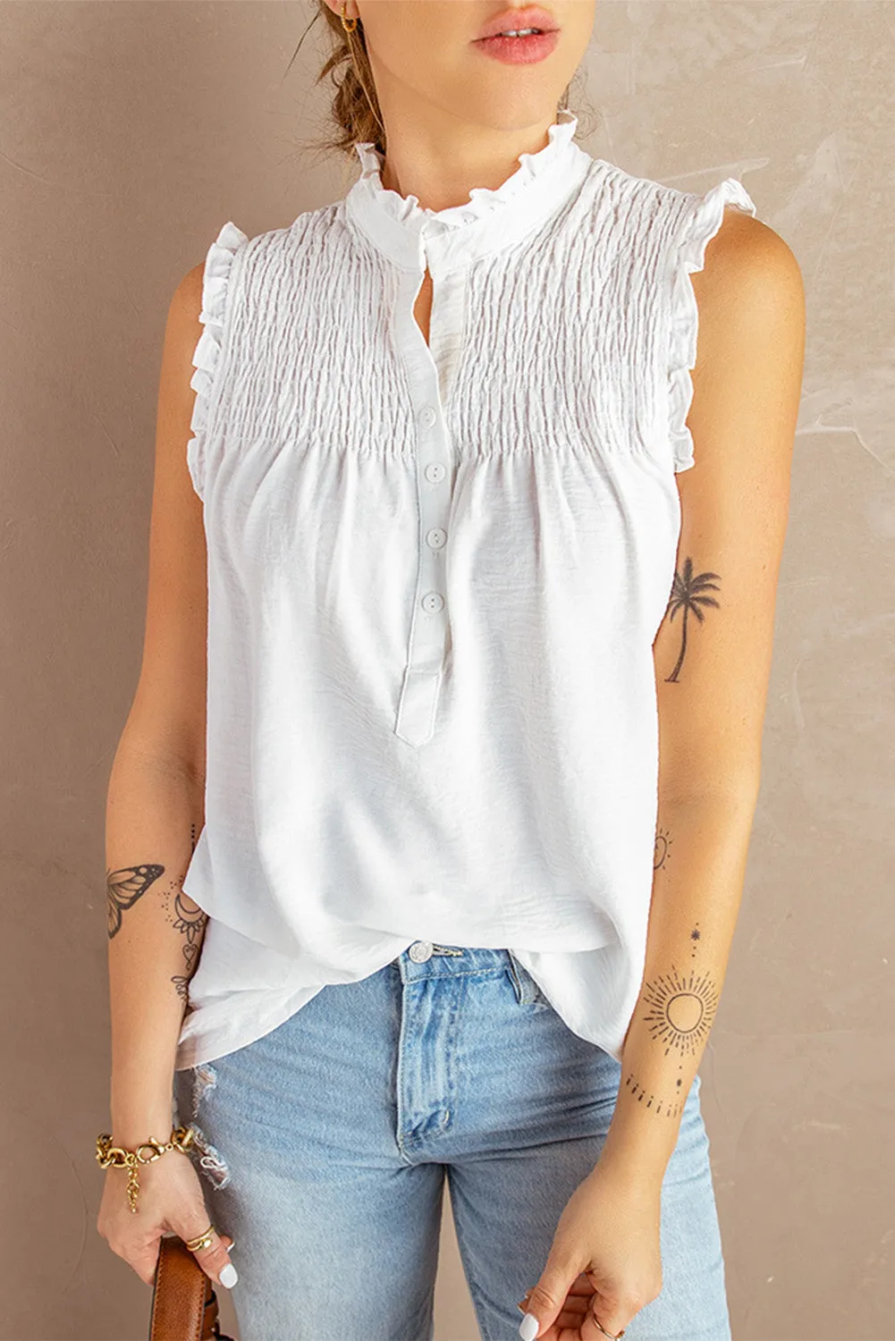 White Mock Neck Tank Top