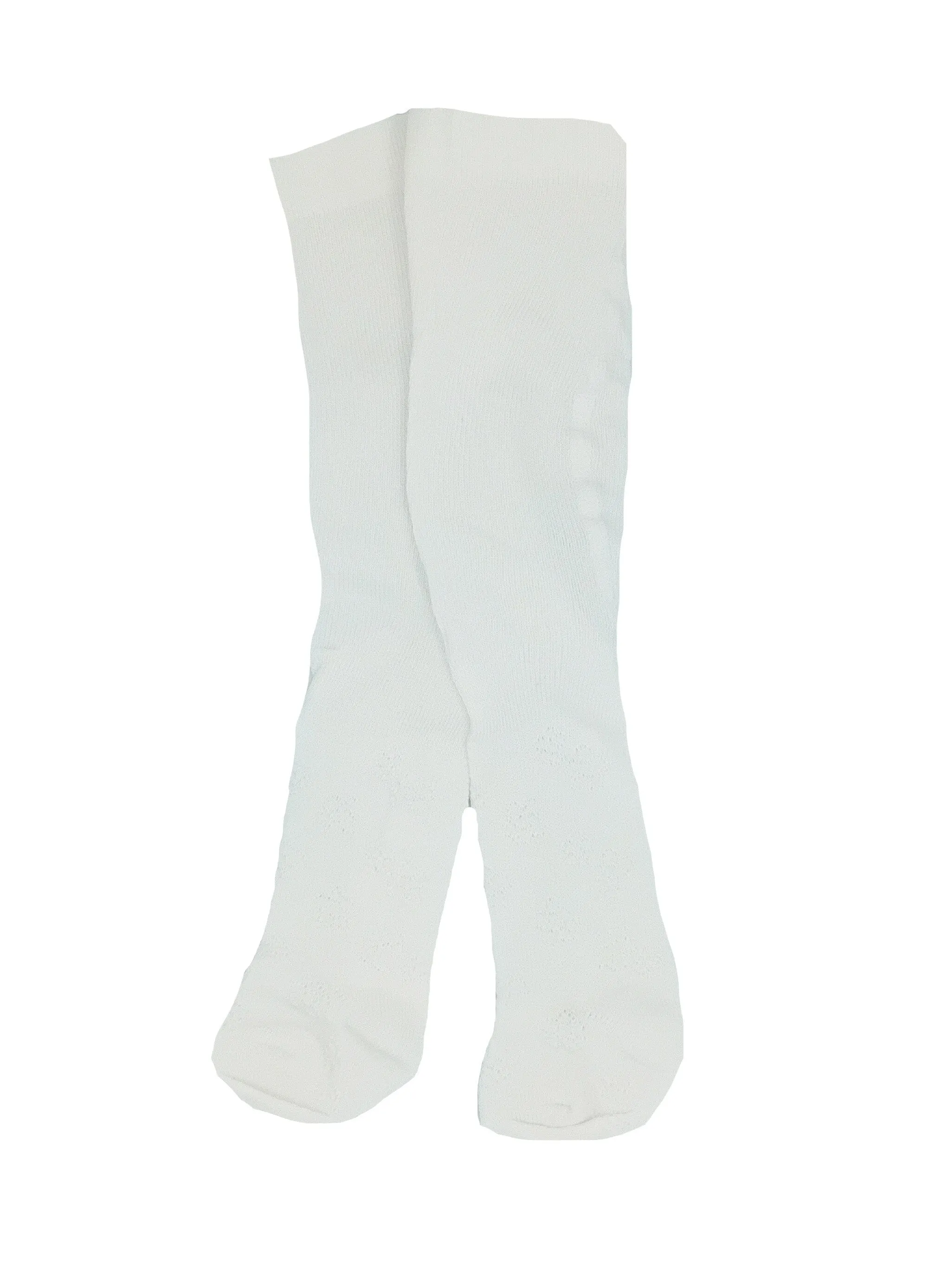 White Tiny Baby Tights. Cotton, Knitted Daisy Design