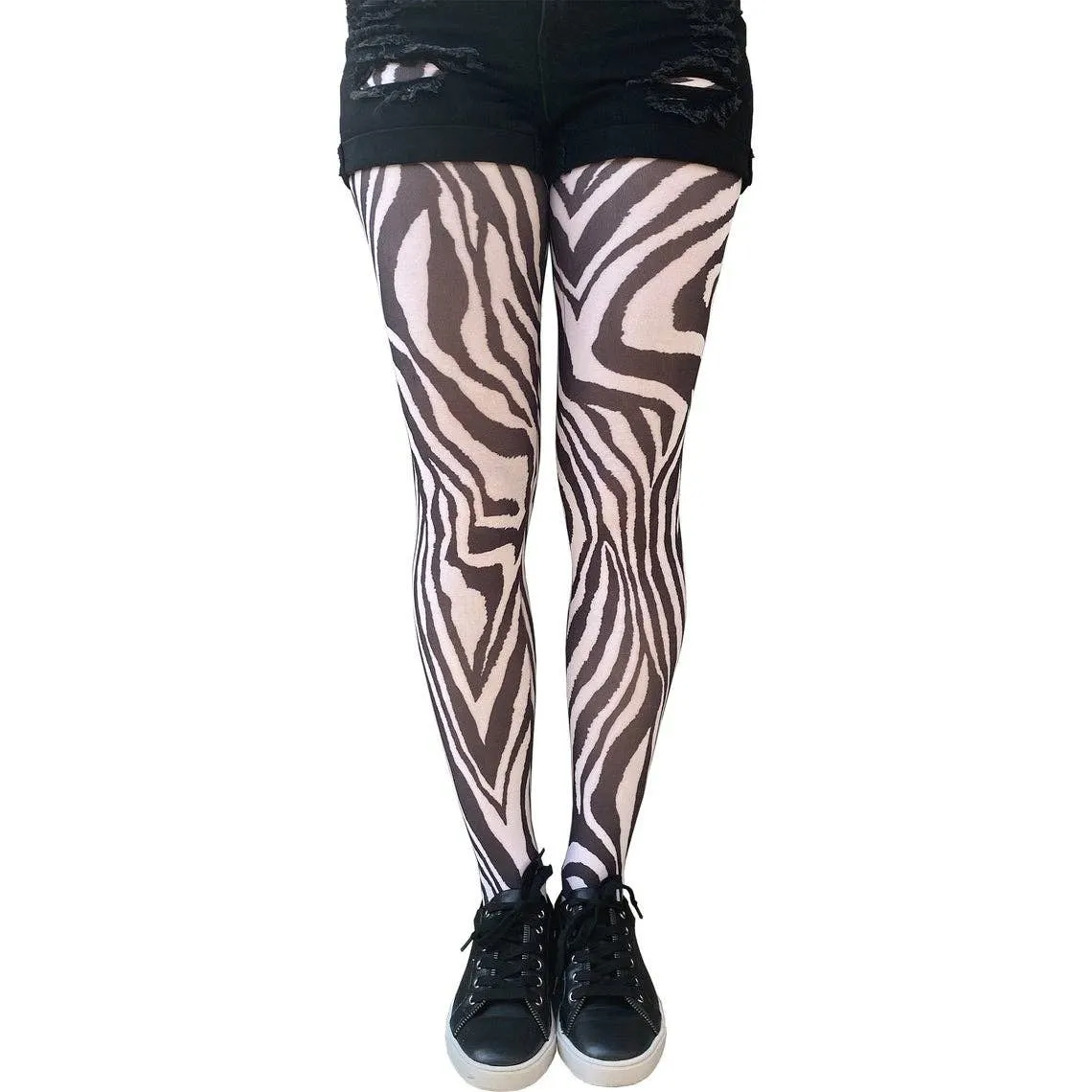 White Zebra Printed Tights