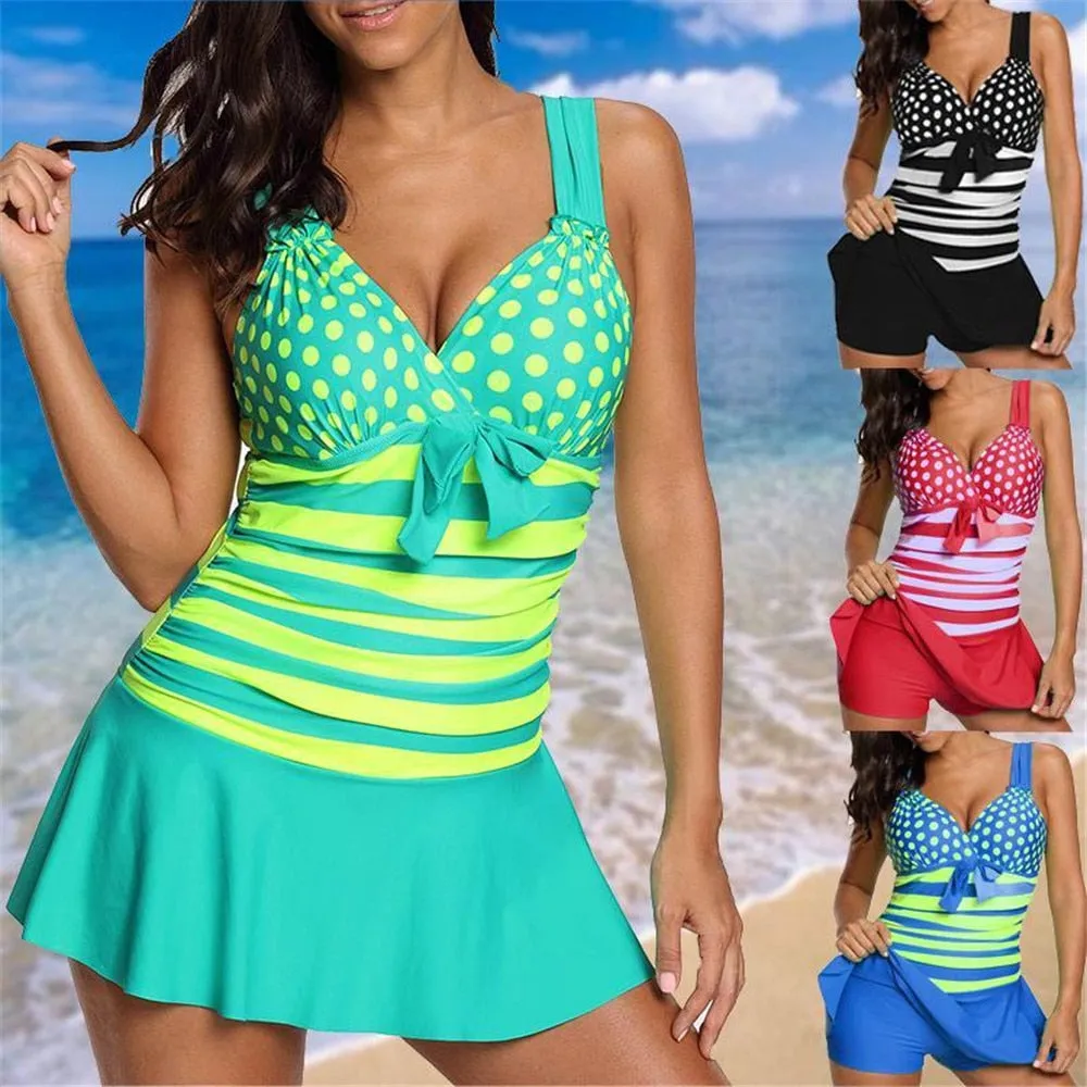 Women Striped Tankini Summer Sexy Polka Dot Female Swimsuit Fashion Two Piece Sets