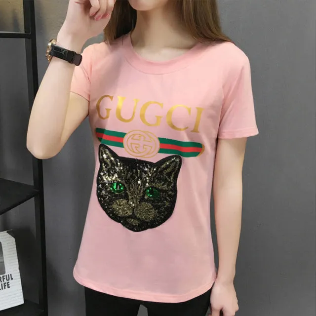 women summer t shirt 2018 fashion lady print t-shirt sexy female brand tees top slim fit Girls short sleeve casual tshirt grey
