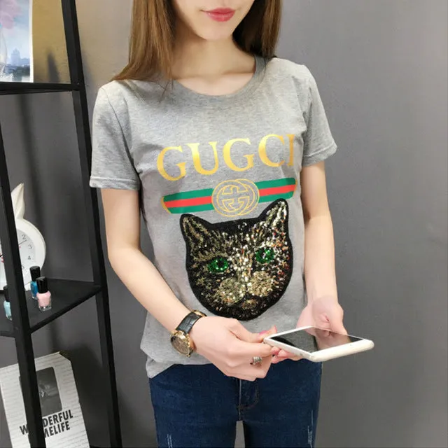 women summer t shirt 2018 fashion lady print t-shirt sexy female brand tees top slim fit Girls short sleeve casual tshirt grey
