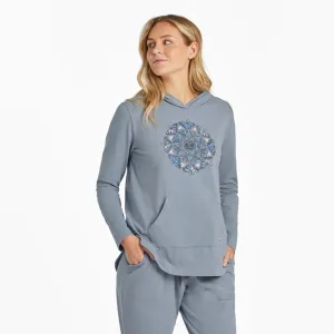 Women's Hand Drawn Butterfly Mandala Crusher-FLEX Hoodie Tunic - Stone Blue - 108053
