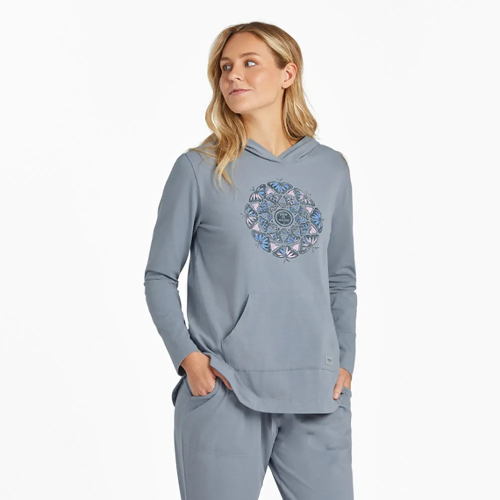 Women's Hand Drawn Butterfly Mandala Crusher-FLEX Hoodie Tunic - Stone Blue - 108053
