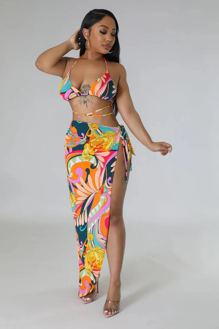 Women's Multi-Color Floral Three piece Bikini Set