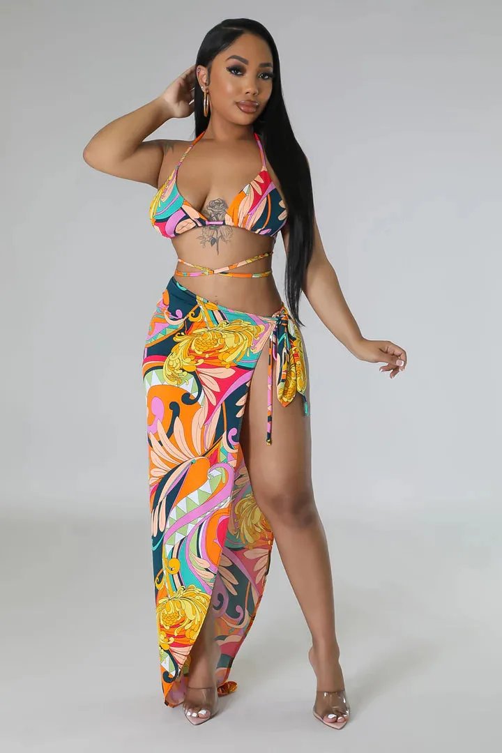 Women's Multi-Color Floral Three piece Bikini Set