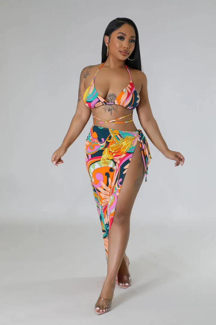 Women's Multi-Color Floral Three piece Bikini Set