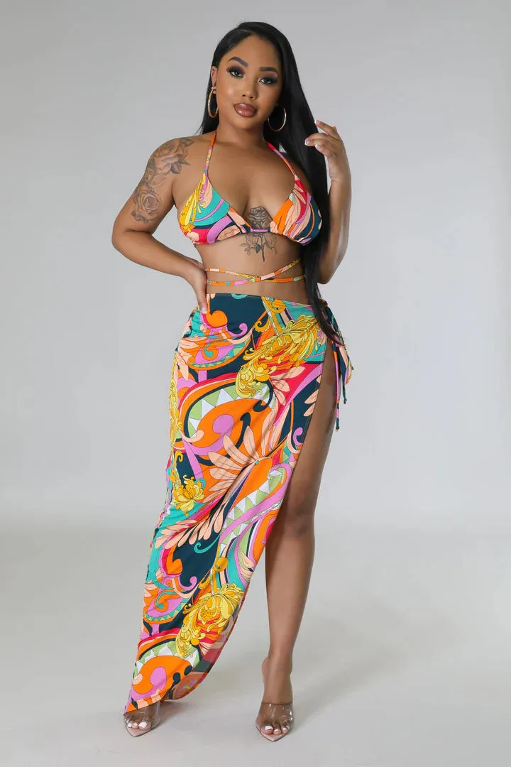 Women's Multi-Color Floral Three piece Bikini Set
